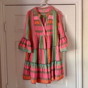 Camille & Company Neon Embroidered Ruffle Sleeve Dress